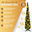 CHRISTMAS VILLAGE 6FT Large Artificial Christmas Tree, Baubles & Ribbons - Realistic Pop-Up Xmas Decoration
