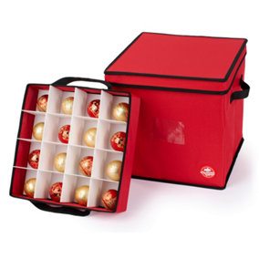 CHRISTMAS VILLAGE Christmas Bauble Storage Box With Dividers, 64-Compartments Xmas Decorations Storage Container w/ Pull Out Tray