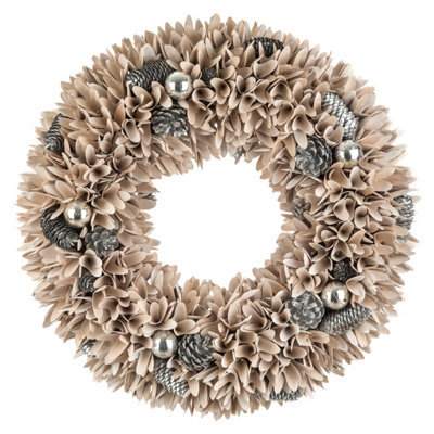 CHRISTMAS VILLAGE Christmas Festive Wreath - Christmas Wreath for Front Door, Home Decoration, Cones & Baubles - Silver/58cm Price Comparisons | Compare The Build