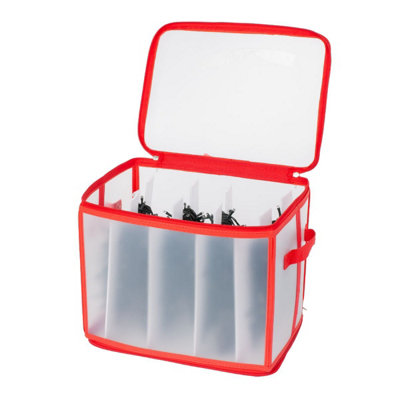 CHRISTMAS VILLAGE Christmas Storage Box with Dividers & Zipper- Perfect for Organiser for Decorations, Ornaments & Xmas Lights