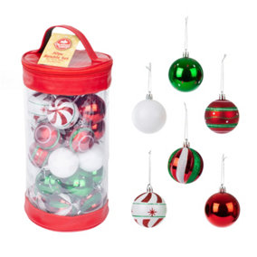 CHRISTMAS VILLAGE Christmas Tree Baubles Set with PVC Storage Bag - 6cm Xmas Ornament Balls, Holiday & Party Decor - Set of 30