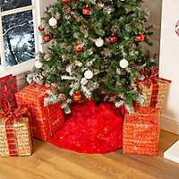 CHRISTMAS VILLAGE Christmas Tree Skirt, Faux Fur & Plush Mat, Perfect for Home, Xmas & Festive Party Decorations- 120cm