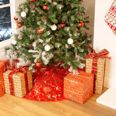 CHRISTMAS VILLAGE Christmas Tree Skirt, Faux Fur & Plush Mat, Perfect for Home, Xmas & Festive Party Decorations- RED/90cm Price Comparisons | Compare The Build