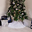 CHRISTMAS VILLAGE Christmas Tree Skirt, Faux Fur & Plush Mat, Perfect for Home, Xmas & Festive Party Decorations- White/90cm