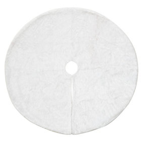 CHRISTMAS VILLAGE Christmas Tree Skirt, Faux Fur & Plush Mat, Perfect for Home, Xmas & Festive Party Decorations- White/90cm