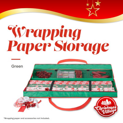 CHRISTMAS VILLAGE Christmas Wrapping Paper Storage Bag with Pockets - Gift Wrap Organiser for Decorations Bows, Tags & Ribbons