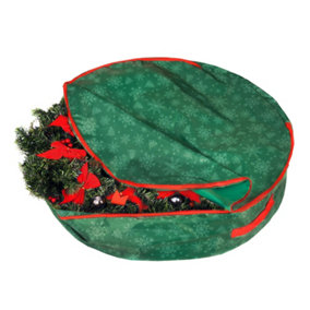 CHRISTMAS VILLAGE Christmas Wreath Storage Bag & Container - Organiser for Decorations Wreaths & Garland, Durable Handle & Zipper