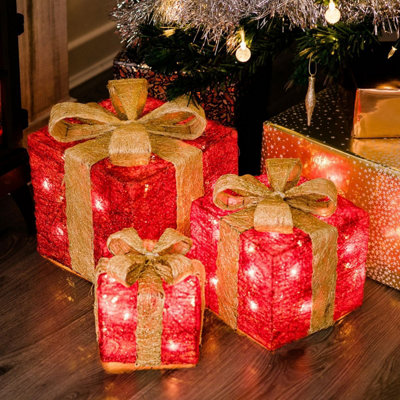 CHRISTMAS VILLAGE Decorative Christmas Parcel Light Up Set with Bow, Perfect Indoor & Outdoor Xmas Decoration Lights - Set of 3 Price Comparisons | Compare The Build
