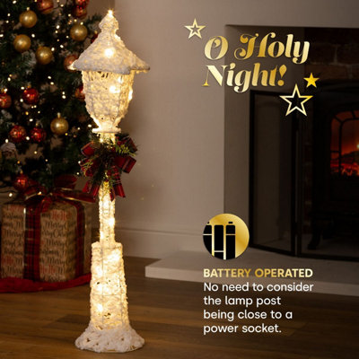 CHRISTMAS VILLAGE Decorative Christmas Snow Light Up Lamp Post with Bow 25 Bright Warm White LEDs