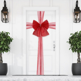 CHRISTMAS VILLAGE Extra Large Outdoor Christmas Door Bow - Full Traditional Xmas Wrap, Wedding, Festive & House Decorations