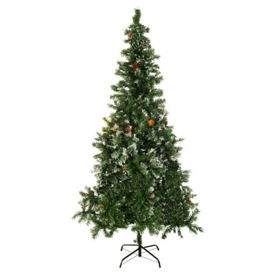 CHRISTMAS VILLAGE Large Artificial Christmas Tree with a Metal Stand - Pre-decorated with Snow & Cones, Realistic Decoration - 5FT