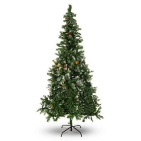 CHRISTMAS VILLAGE Large Artificial Christmas Tree with a Metal Stand - Pre-decorated with Snow & Cones, Realistic Decoration - 6FT