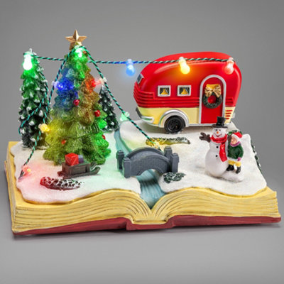 Christmas Village Scene Decoration Musical LED Santa Reindeer Caravan Ornaments