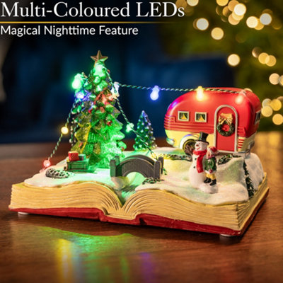 Christmas Village Scene Decoration Musical LED Santa Reindeer Caravan Ornaments