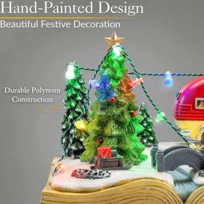 Christmas Village Scene Decoration Musical LED Santa Reindeer Caravan Ornaments