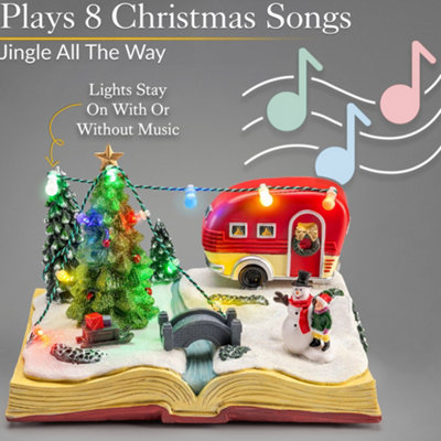 Christmas Village Scene Decoration Musical LED Santa Reindeer Caravan Ornaments