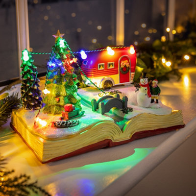 Christmas Village Scene Decoration Musical LED Santa Reindeer Caravan Ornaments
