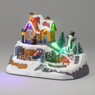 Christmas Village Scene Ice Skating Indoor Table Decoration LED Lights ...