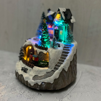 Christmas Village Scene Ornament with Lights Moving Train and Sound