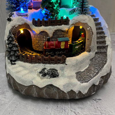Christmas Village Scene Ornament with Lights Moving Train and Sound