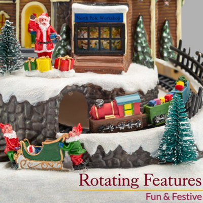 HOMCOM Animated Christmas Village Scene, Pre-Lit Musical Holiday Decoration With Led Lights Center Tree And Santa Claus