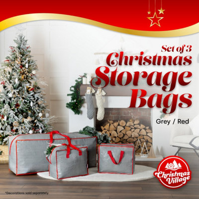 CHRISTMAS VILLAGE Set of 3 Christmas Storage Bags - Durable Carry Handles, For Christmas Trees, Decorations, Lights & Gifts