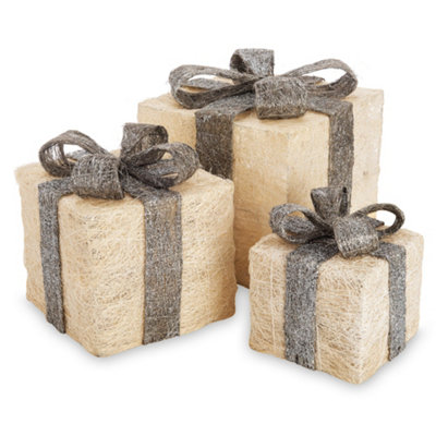 CHRISTMAS VILLAGE Set of 3 Light up Gift Boxes - Silver Price Comparisons | Compare The Build