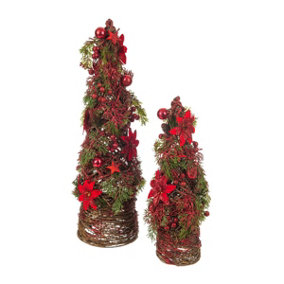 CHRISTMAS VILLAGE Twin Collapsible Christmas Tinsel Tree - Handcrafted Pop Up Artificial Xmas Trees with Easy Assembly Stands