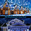 CHRISTMAS VILLAGE White & Blue Outdoor Christmas Icicle Lights, LED Bright Snowing Party Lights, Perfect for Weddings & Xmas - 360