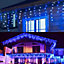 CHRISTMAS VILLAGE White & Blue Outdoor Christmas Icicle Lights, LED Snowing Party Lights, Perfect for Weddings & Xmas - 1200