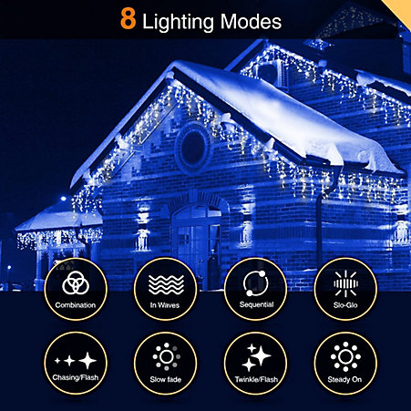 CHRISTMAS VILLAGE White & Blue Outdoor Christmas Icicle Lights, LED Snowing Party Lights, Perfect for Weddings & Xmas - 720