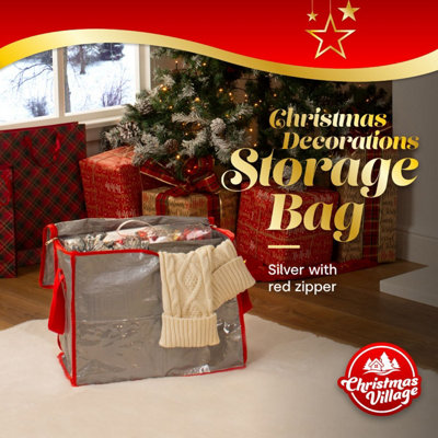 CHRISTMAS VILLAGE Zip-Up Christmas Storage Bag - Durable Carry Handles, Fits your Festive Decorations, Gifts, Lights & Baubles