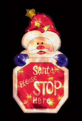 Christmas Window Light up Silhouette Santa Please Stop Here 24cm X
