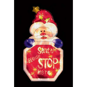 Christmas Window Light up Silhouette - Santa Please Stop Here - 24cm X 45cm