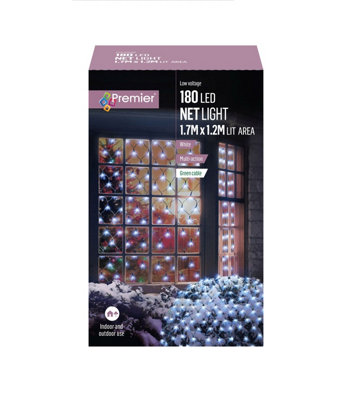 Christmas Window Net Lights 180 LED 1.7M x 1.2M Multi Action Lights Bright White