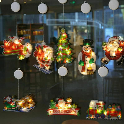 Christmas Window Silhouette Battery Operated & USB - Santa with Snowman