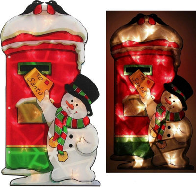 Christmas Window Silhouette Battery Operated & USB - Snowman Post Box - 3