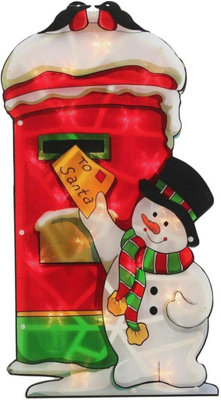 Christmas Window Silhouette Battery Operated & USB - Snowman Post Box - 6
