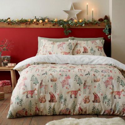 Christmas Woodland Animals Plush Duvet Cover Set