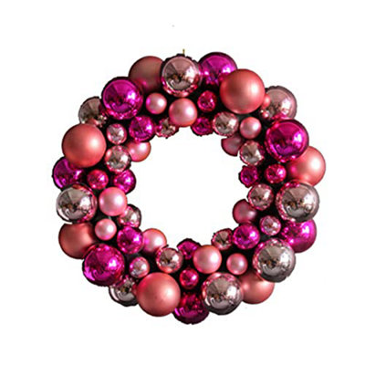 Christmas wreath decoration, light-up bauble door hanging, red rose