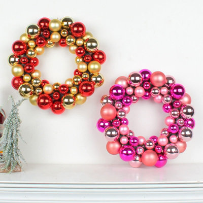 Christmas wreath decoration, light-up bauble door hanging, red rose