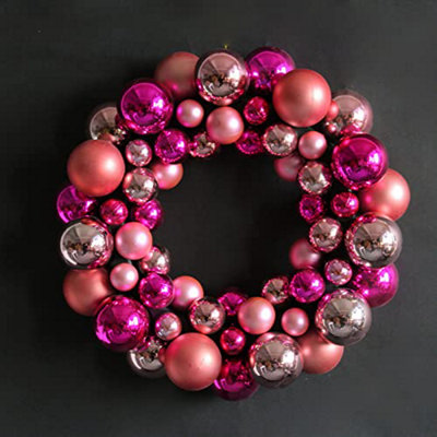 Christmas wreath decoration, light-up bauble door hanging, red rose