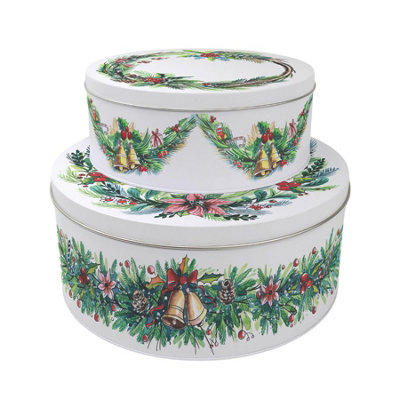 Christmas Wreath Set of 2 Cake Tins Gift - Festive Nesting Round Large ...
