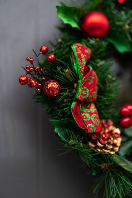 Christmas Wreath With Ribbons Baubles And Poinsettia - 3