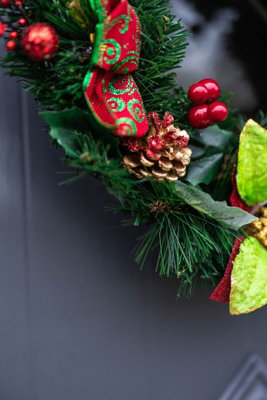 Christmas Wreath With Ribbons Baubles And Poinsettia - 4