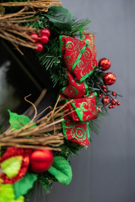 Christmas Wreath With Ribbons Baubles And Poinsettia - 5