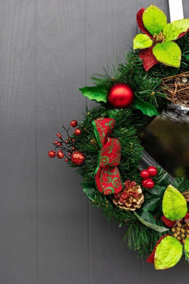 Christmas Wreath With Ribbons Baubles And Poinsettia - 7