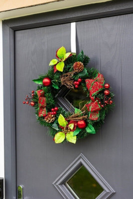 Christmas Wreath With Ribbons Baubles And Poinsettia - 8
