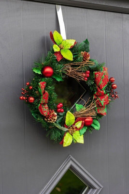 Christmas Wreath With Ribbons Baubles And Poinsettia - 9