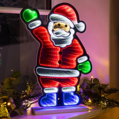 Christow Christmas LED Santa Infinity Light with Wooden Base